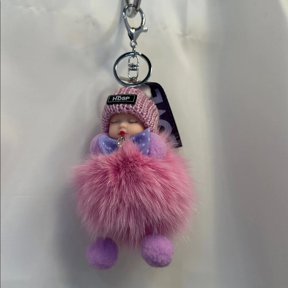 Pink Fluffy Baby Keychain Charm